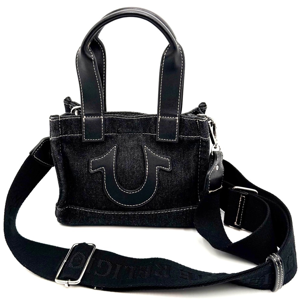 True Religion Black Denim Mini Tote Crossbody Bag Y2K Handbag Horseshoe Logo